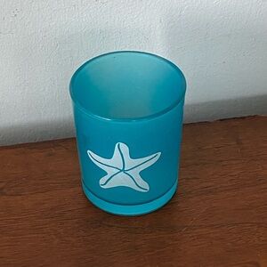 Starfish vintage frosted blue glass votive candle holder